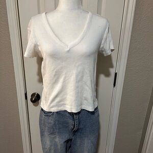 Basics White V-Neck Short Sleeve Tee